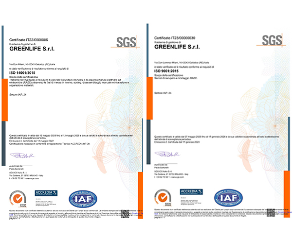 GREENLIFE rinnova le certificazioni ISO 9001:2015 e ISO 14001:2015
